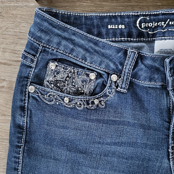 Vintage Project Indigo Boot Cut Denim Jeans Embroidered Studded 5 - Picture 5 of 9